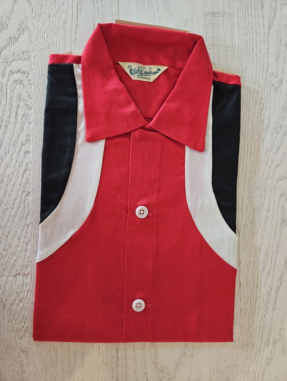 Vintage Mens Bowling Rockabilly Button-Up Shirt 1960/70s Red Black White S NOS